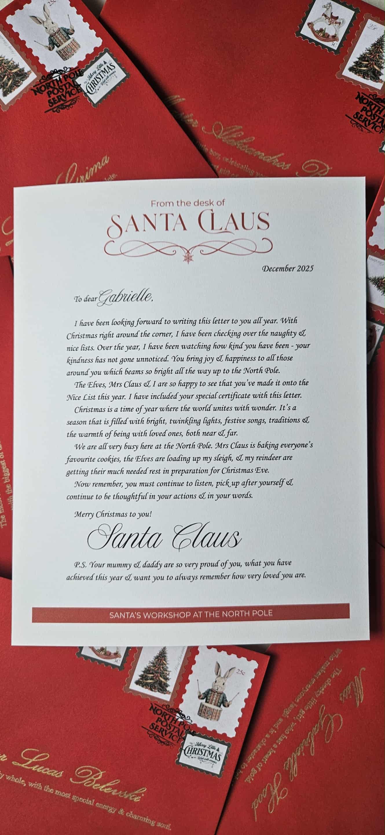 Letters from Santa and Nice List Certificate - Standard letter with Standard P.S. Message
