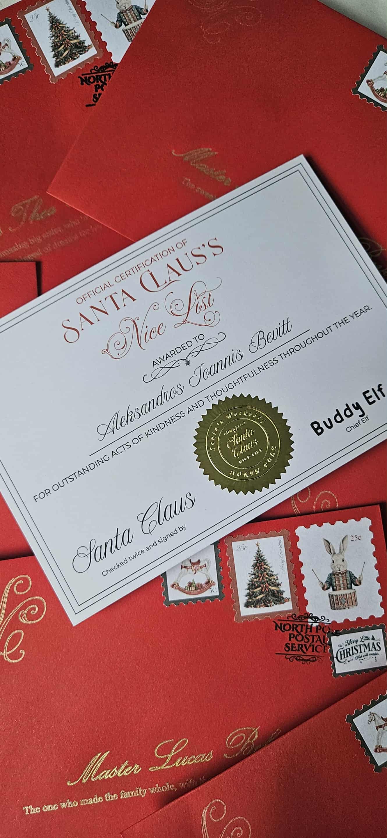 Letters from Santa and Nice List Certificate - Standard letter with Personalised P.S. Message